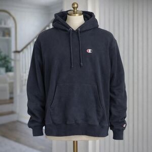 Vintage Champion Reverse Weave Navy Blue Hoodie Medium